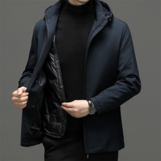 冬季新款男士可脱卸内胆连帽保暖羽绒服中年商务休闲白鸭绒外套，男装羽绒服，电商B212（原钱塘6029）