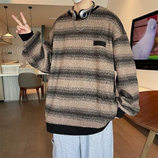 条纹中山卫衣男士秋冬季慵懒风外套美式复古宽松上衣W105A/P42，女装短外套，星座506
