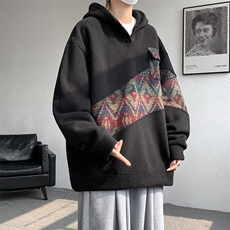 摇粒绒撞色拼接保暖连帽小众卫衣，男装卫衣，电商A059
