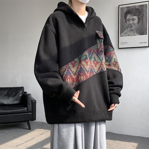 摇粒绒撞色拼接保暖连帽小众卫衣图片