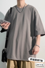 港风冰感短袖T恤宽松百搭纯色设计感圆领短袖TC3163-P25，男装T恤，星座717