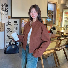 安可拉红麂皮绒立领外套女秋2025新款高级感美拉德小个子休闲夹克，女装短外套，浙宝212A