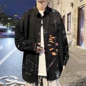 港风宽松印花长袖衬衣百搭外套春秋季ins潮流衬衫男 W6981-P28图片