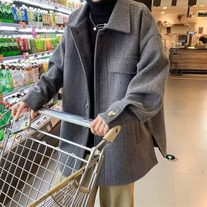 男装工装风复古夹克男士2025秋冬季商务休闲翻领黑色短款外套图片