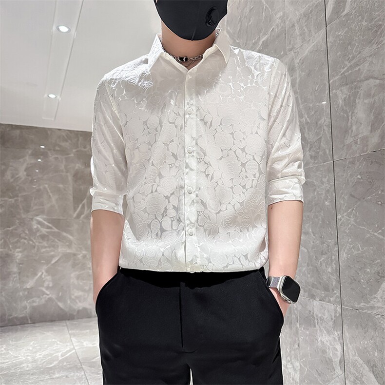 店主风社会小伙男士七分袖衬衫男痞帅修身衬衣301A-1/CS420/P55,男装衬衫,星座301A-1