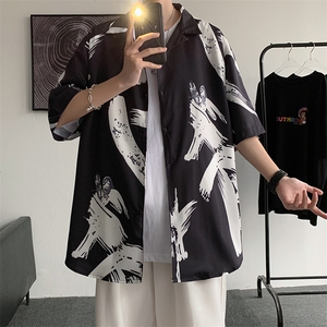 夏季时尚ins港风潮流新款短袖衬衫男痞帅衬衣男设计感 W734-P28图片
