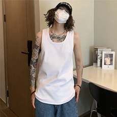 档口图自产自销240克法螺纹工字紧身夏季无袖背心短袖男T恤，男装背心/马甲，电商C306-1