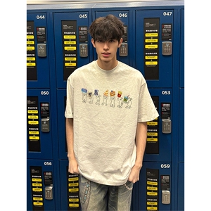 抖音得物供货210克现货宽松纯棉美式潮牌印花落肩袖纯棉T恤AT2182图片