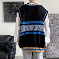 V领针织马甲男潮流百搭休闲拼色字母B20P32，男装背心/马甲，星座1116-2