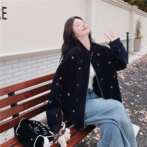 刺绣拼接黑色丝绒棒球服工装外套女春秋2025新款超火流行韩系爆款图片