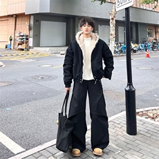 现货高品质美式高街冬季重磅硬挺短款座山雕毛领棉衣男女加厚外套，男装棉衣，电商A486-1