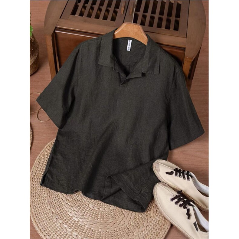 网图！新款老钱风亚麻衬衫短袖简约风百搭短袖-LK80099-特批50，男装衬衫，电商A061
