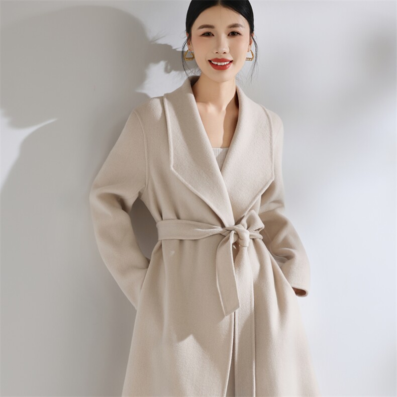 秋冬新款纯色系带大衣时尚百搭，女装双面呢大衣，阿吉丽克