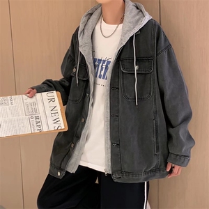 现货 痞帅牛仔夹克男秋季潮牌ins连帽宽松外套假两件上衣J658-P70图片