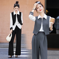 高端职业阔腿裤套装女2025秋季网红干练气质御姐范三件套，女装套装/套裙，尚娜萱