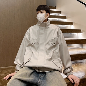 青年秋季皮夹克男宽松立领皮衣潮外套薄款A266-PY008-特P55图片