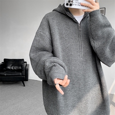 8XL-M毛衣男特大码宽松潮牌慵懒风痞帅连帽套头针织衫MY1509/P75，男装针织衫/毛衣，电商B238