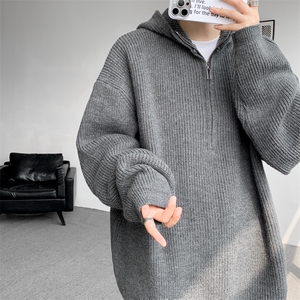 8XL-M毛衣男特大码宽松潮牌慵懒风痞帅连帽套头针织衫MY1509/P75图片