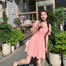 粉色甜美小个子收腰显瘦A字裙2026新款夏季182A8390连衣裙P95K148，女装连衣裙，浙宝182A