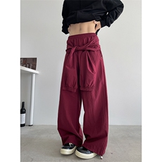 8XL-M休闲裤男美式高街纯色绑带宽松跳舞直筒裤潮K9127P68控98，男装休闲裤，电商D206-1