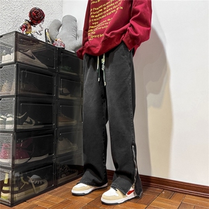 k1068-p55-控78 M-5XL 现货拉链宽松牛仔裤港风高阶黑暗牛仔图片