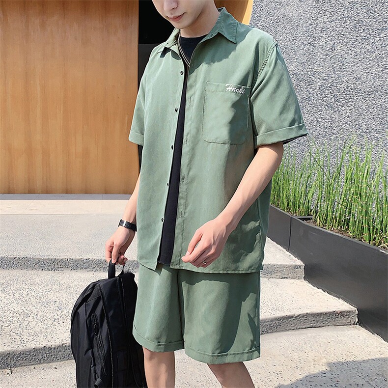 男士休闲运动套装防晒潮流衬衫夏季2021年新款两件套DS779TP55，男装衬衫，电商A102