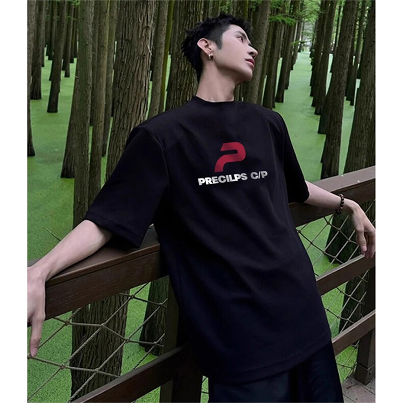 抖音得物供货210克现货宽松纯棉美式潮牌印花落肩袖纯棉T恤AT2179,男装T恤,电商A443