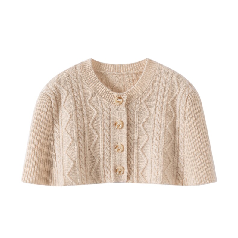 2025年秋季新款系扣针织女士羊绒护肩披肩时尚休闲通勤保暖，披肩，蒙娇羊绒