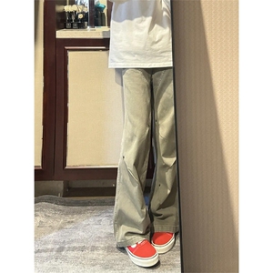 NK90LL-特P55 vibe风复古做旧铆钉牛仔裤男女褶皱伐木裤工装裤子图片