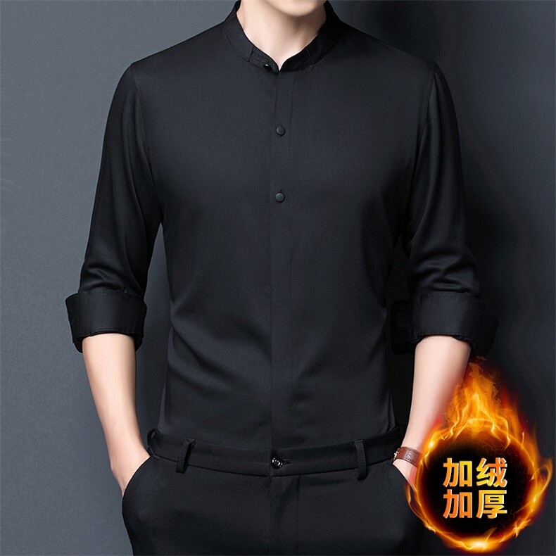 秋季2023新款加绒加厚长袖衬衫男士商务休闲纯色潮流上衣中年男装,男装衬衫,电商B212（原钱塘6029）