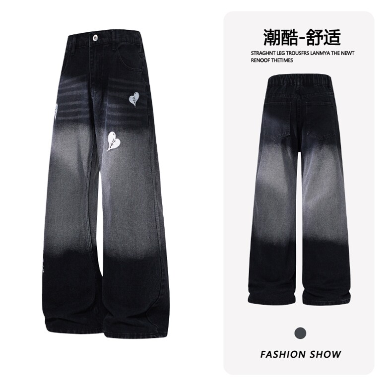B221 美式ins高街暗黑刺绣修身微喇牛仔裤LK25606-特P45控78图片