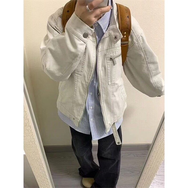 复古哈灵顿水洗帆布夹克美式街头风立领休闲工装外套男,男装夹克,星座218-1（原230）