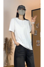 简约风亨利领短袖T恤男女宽松简约休闲舒适圆领上衣T3707-特价P24，男装T恤，电商A007