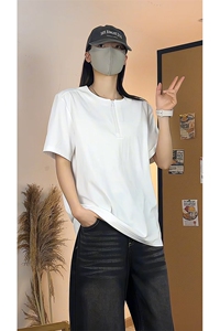 简约风亨利领短袖T恤男女宽松简约休闲舒适圆领上衣T3707-特价P24图片