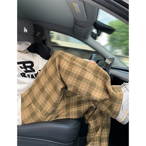 8XL-M 特大码加厚毛呢料格子休闲裤宽松直筒长裤子男裤毛呢裤K946图片