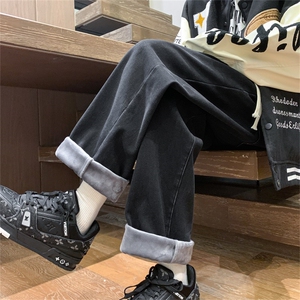 牛仔裤男水洗加绒加厚宽松直筒休闲长裤A080-9291-常规P35加绒P45图片