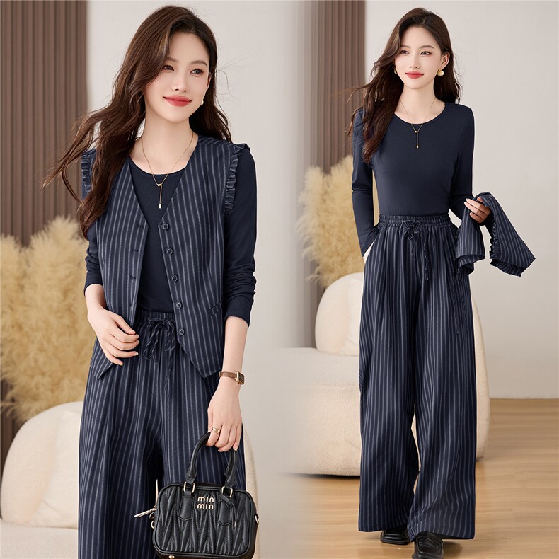 2025春秋季优雅气质套装裤女新款别致漂亮收腰巴甲内搭三件套，女装套装/套裙，魅家