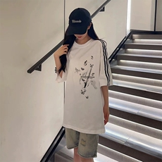 抖音得物高品质二开240克宽松纯棉美式潮牌三条杠织带短袖T恤，男装T恤，电商A486-1