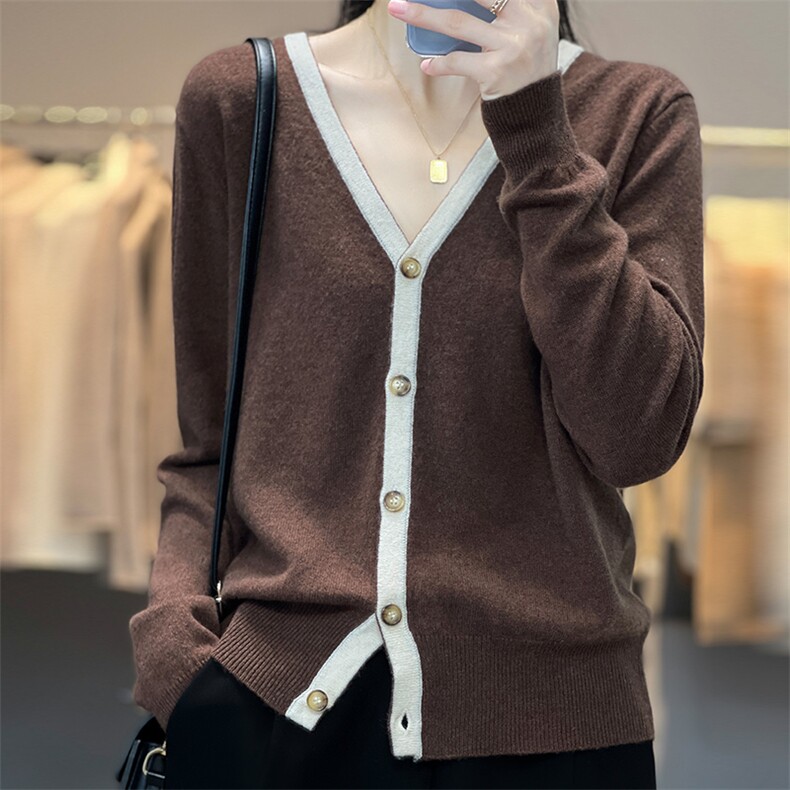 开衫女中长款V领秋冬慵懒软糯休闲宽松保暖针织衫,女装羊毛衫,邦太羊绒