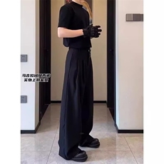 韩系cleanfit黑色西裤男秋冬宽松直筒西装裤LXK0200--P38加绒43，男装西服套装，星座1008