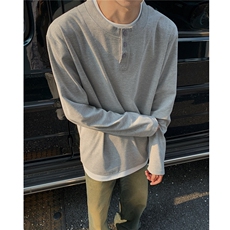 主推高级感假两件亨利领设计长袖T恤中性打底衫男H997特P33，男装T恤，电商A341