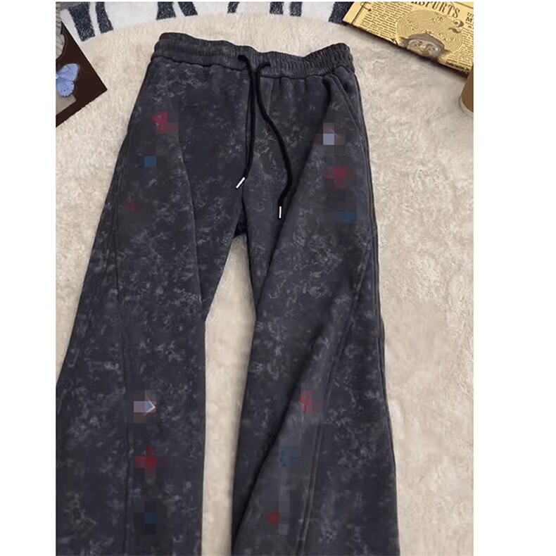 春装高品质扎染刺绣工艺弯刀卫裤男重磅复古垂感休闲运动裤阔腿裤,男装休闲裤,电商A486