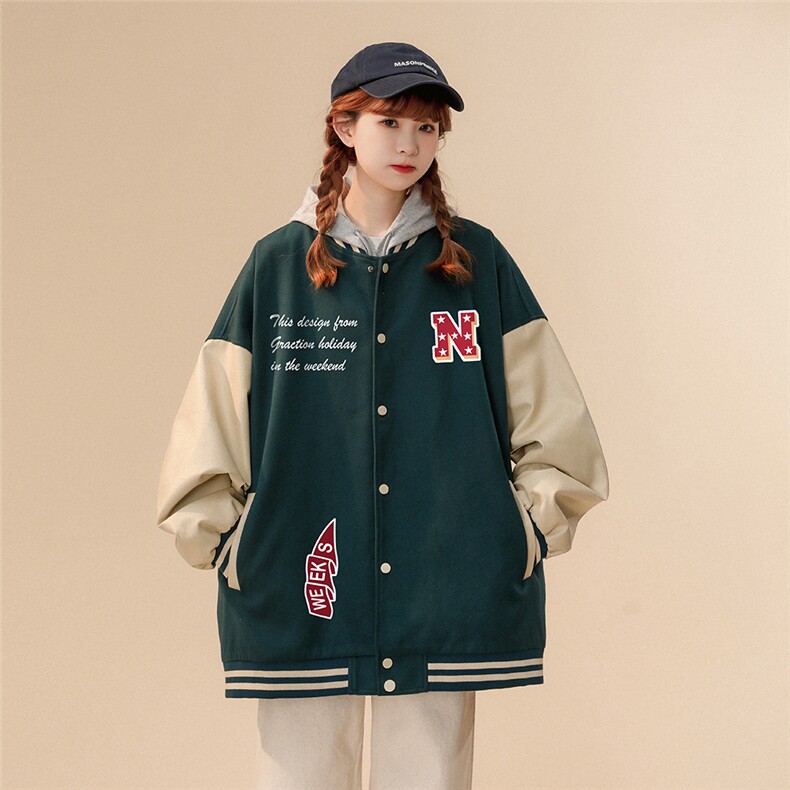 中性风23春季新款潮牌字母pu皮翻领棒球服夹克外套G642P85控108,男装夹克,A247A