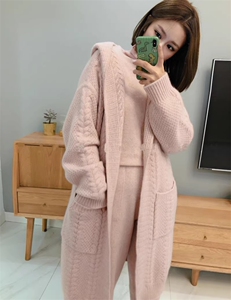 慵懒简约100%纯山羊绒针织开衫女宽松麻花中长款秋冬加厚外搭毛衣图片