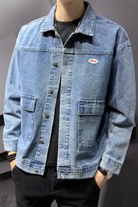春秋水洗复古蓝色牛仔外套宽松夹克男装韩版潮流DT图片