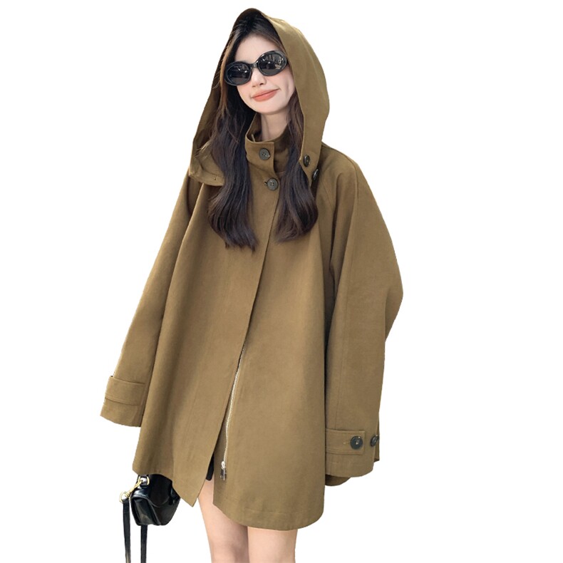 独特超好看斗篷风衣女2025春秋新款宽松休闲连帽工装外套流行爆款,女装短外套,叁秋一裳