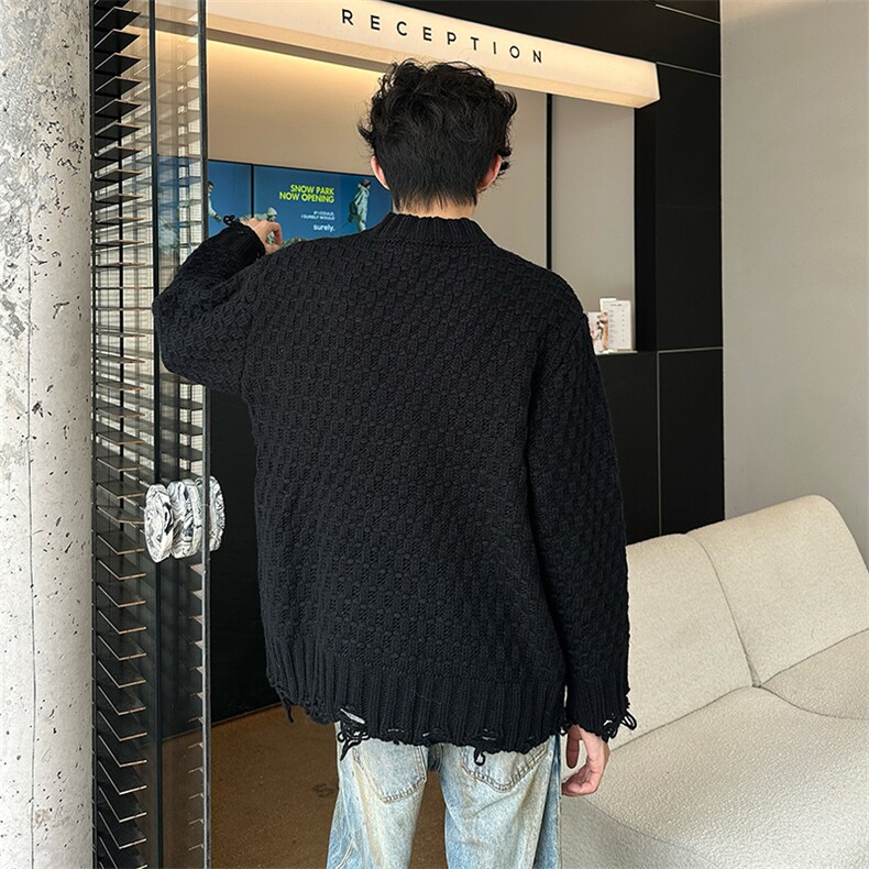 美式复古圆领针织衫潮流宽松休闲破坏设计毛衣打底衫,男装T恤,星座410-6（原星座1304-1）