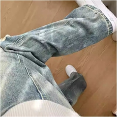 美式复古做旧破洞百搭街头牛仔裤男休闲风宽松直筒长裤AM8084P43，男装牛仔裤，星座1013-5