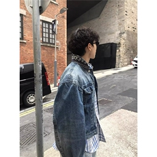 春秋新款小众腰果提花拼接短款牛仔外套韩版复古夹克LF4007-P75，男装工装外套，星座1008