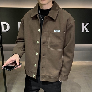 社会小伙高端呢子拼皮宽松韩版外套 大衣夹克男A236-JK0813-P130图片
